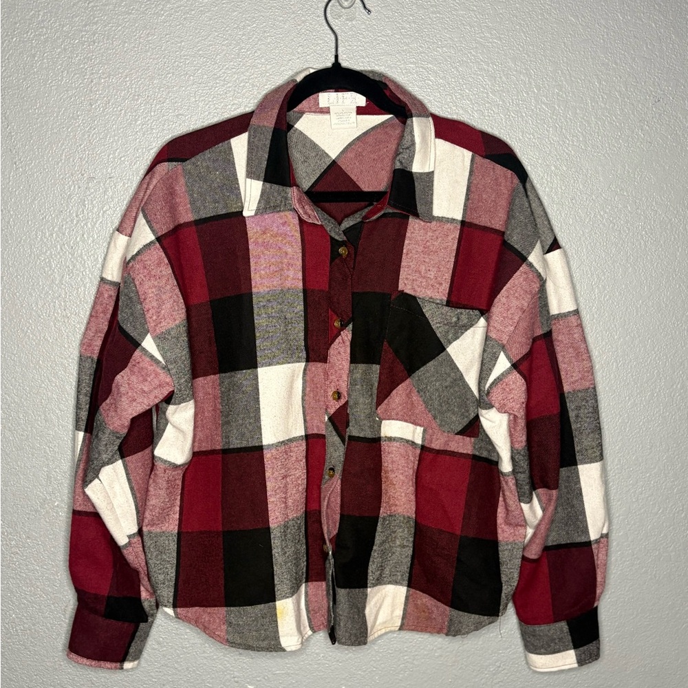Women’s Plaid Flannel Shirt - Red, Black, White